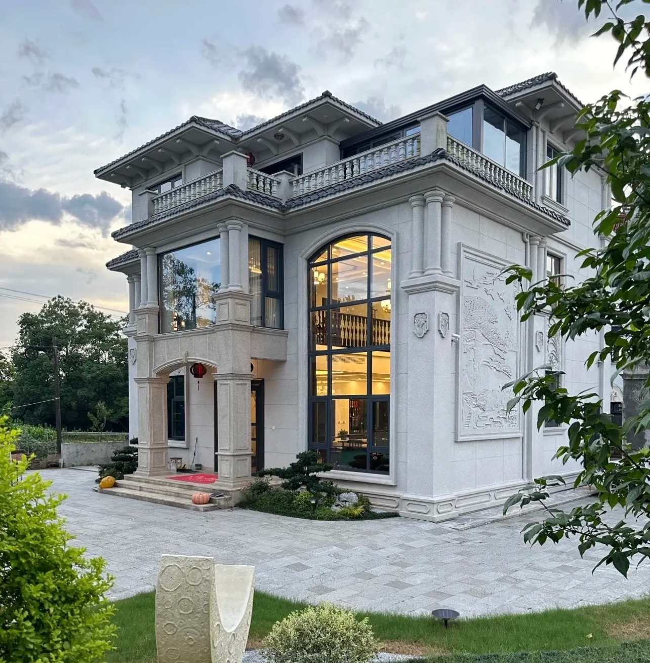 龙岩 白麻花岗岩私人别墅干挂石材豪华定制