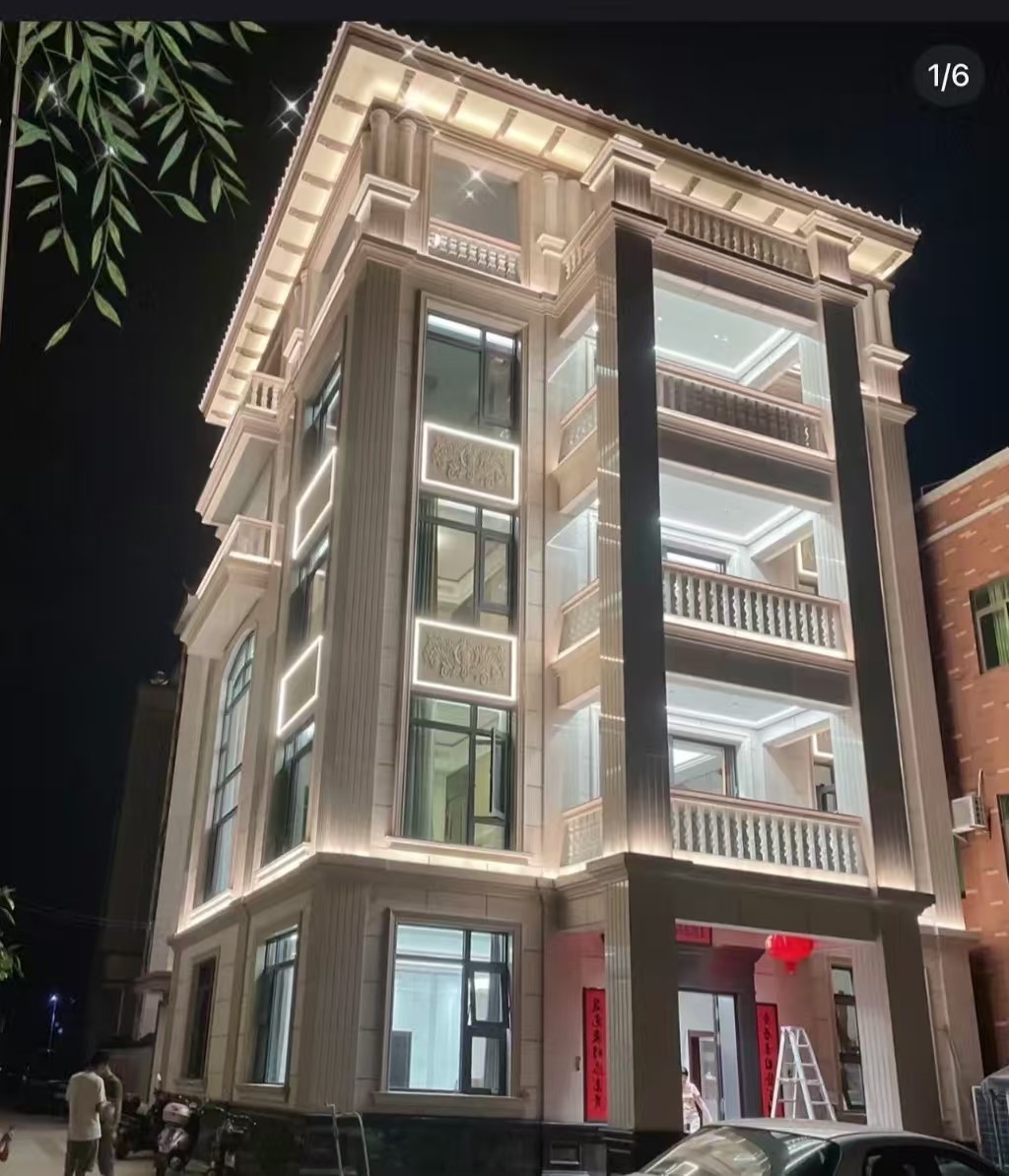 龙岩 芝麻白花岗岩别墅外墙夜间效果