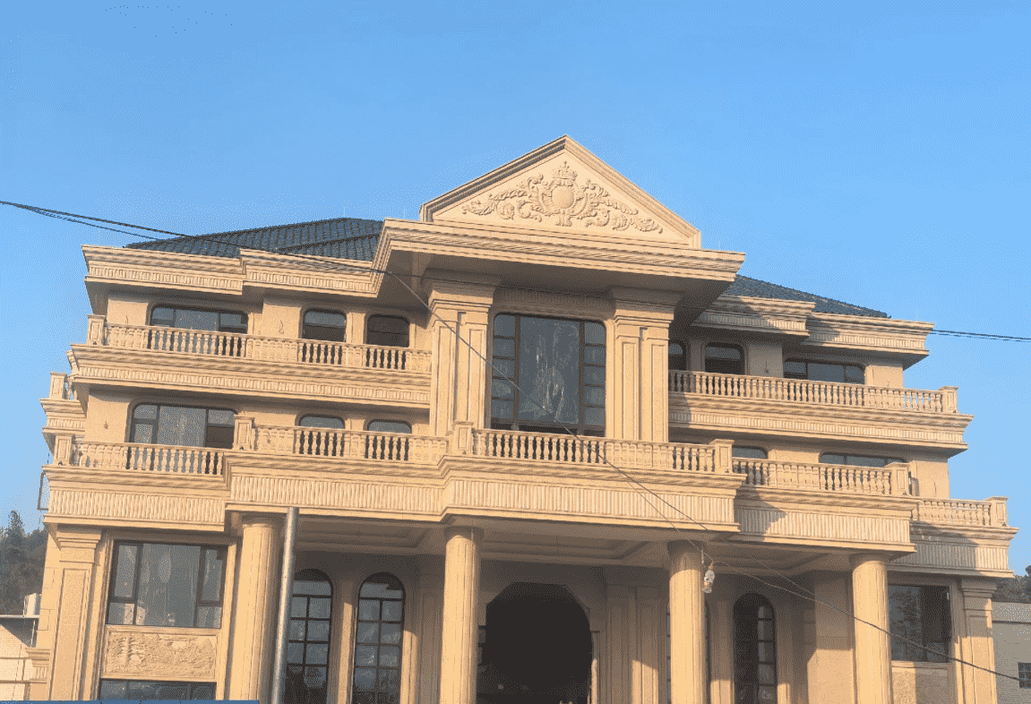 龙岩黄金麻别墅外墙干挂石材效果示例